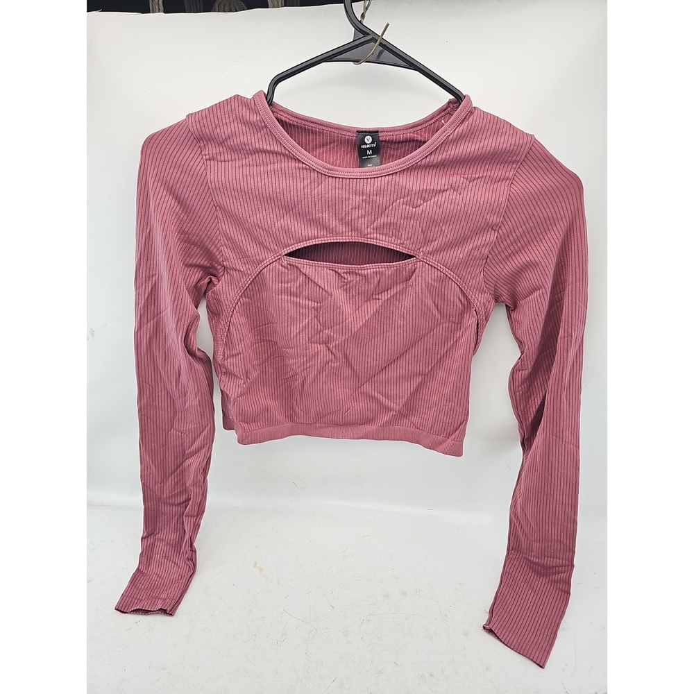 Velocity Dusty Rose Ribbed Long Sleeve Cut-Out Top